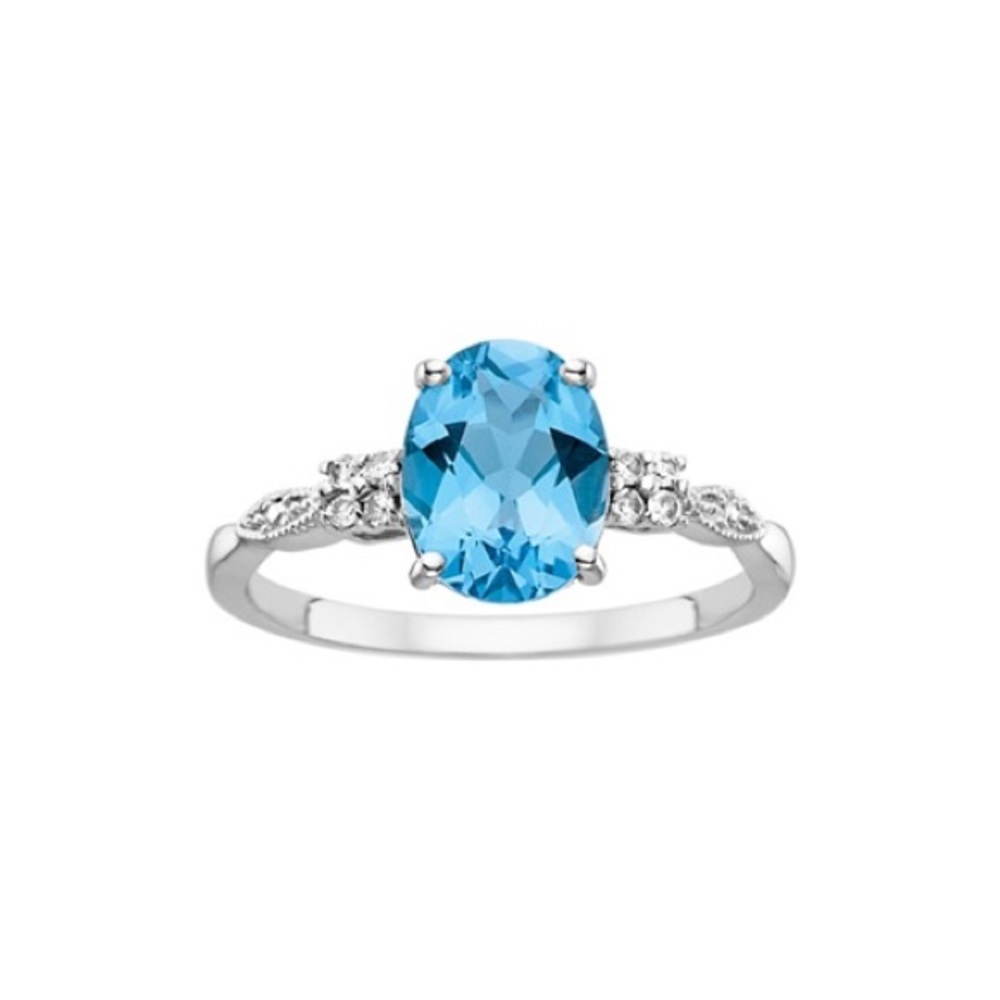 Blue Topaz Diamond Ring in 10k White Gold Size 7